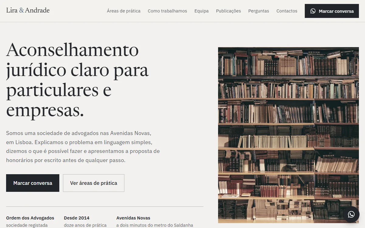 Primeiro ecrã do site demonstrativo Lira & Andrade