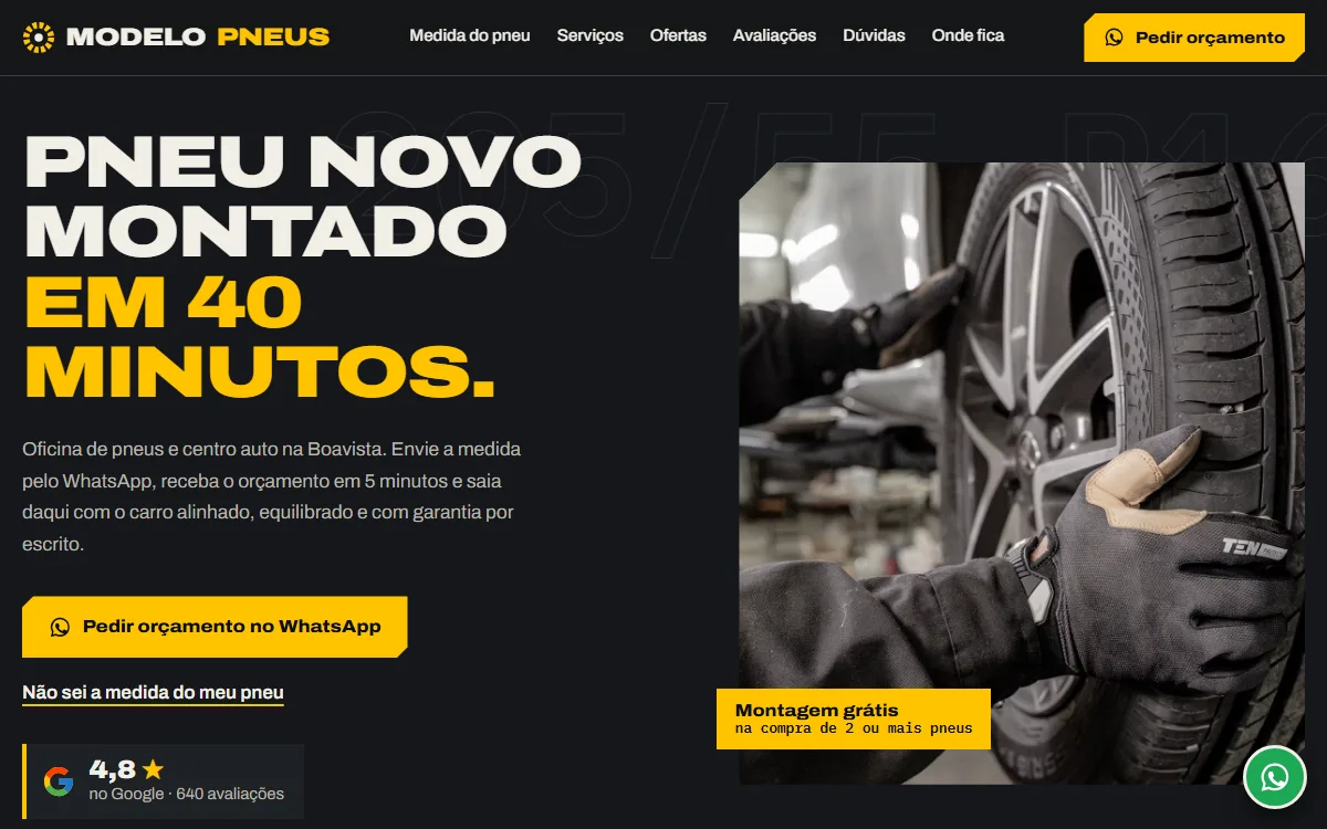 Modelo de site para pneus e autocentro