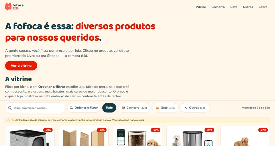 Página inicial do site Fofoca Pet