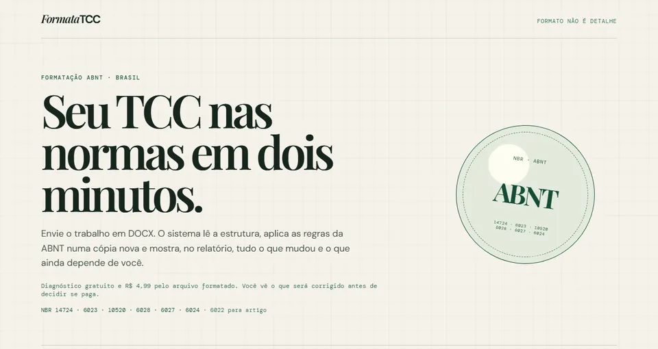 Página inicial do site Formata TCC